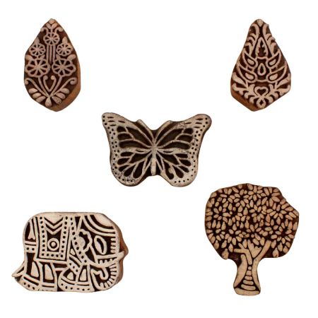 Set of 5 Piece New Mix Wooden Printing Blocks